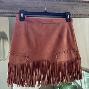 Vintage Pink Suede Fringe Studded skirt